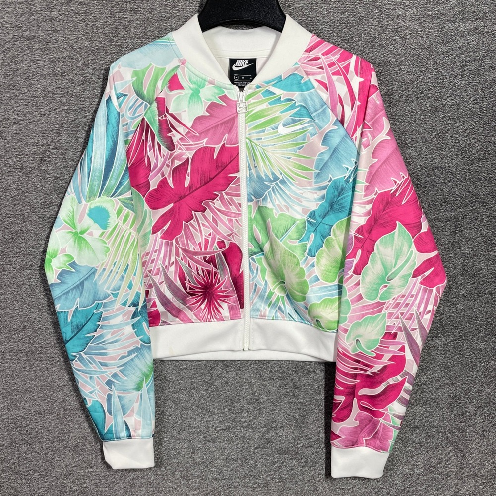 Nike Jacket Womens Medium Floral Tropical Bomber Track Pink Teal